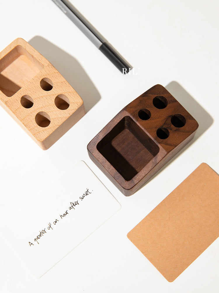 Simple Wooden Four-Hole Pen Holder, Small Items Storage Box