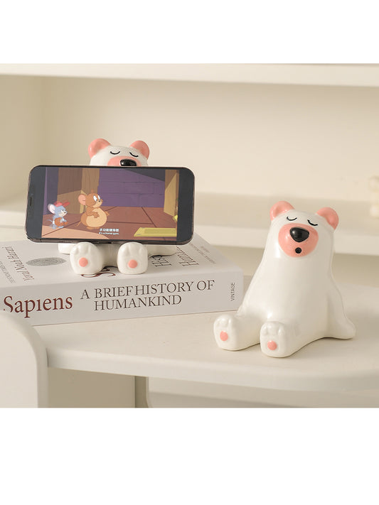 Sleeping Bear Ceramic Phone Holder,Iphone Stand, Cute Small Ornaments