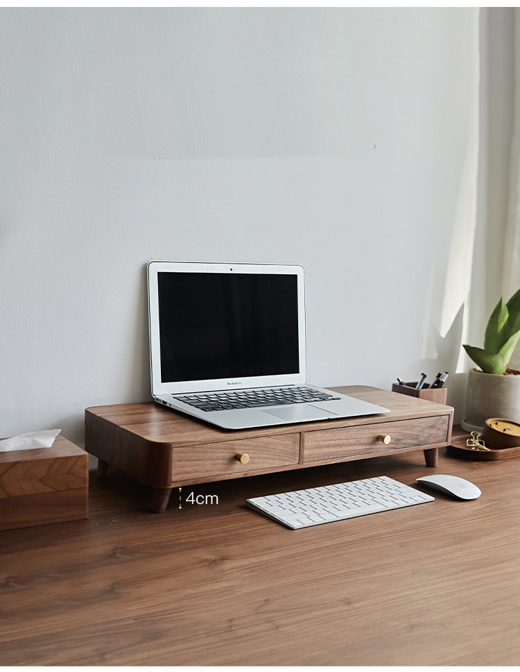 Solid wood black walnut desktop computer stand, desktop storage cabinet with drawers