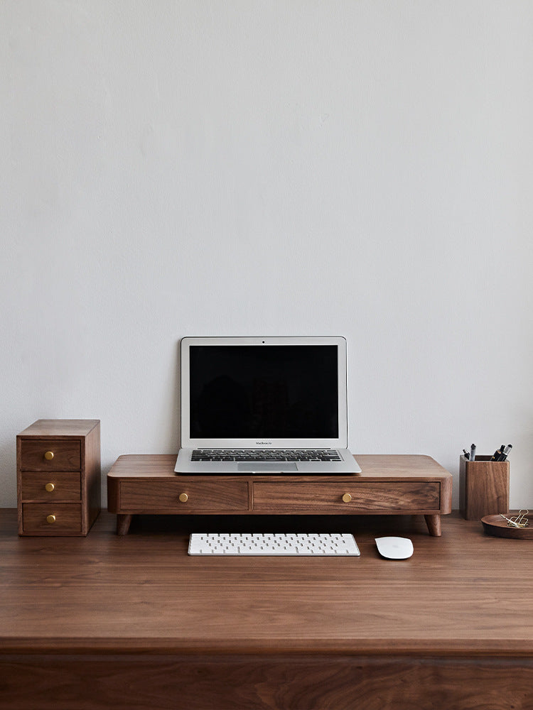 Solid wood black walnut desktop computer stand, desktop storage cabinet with drawers