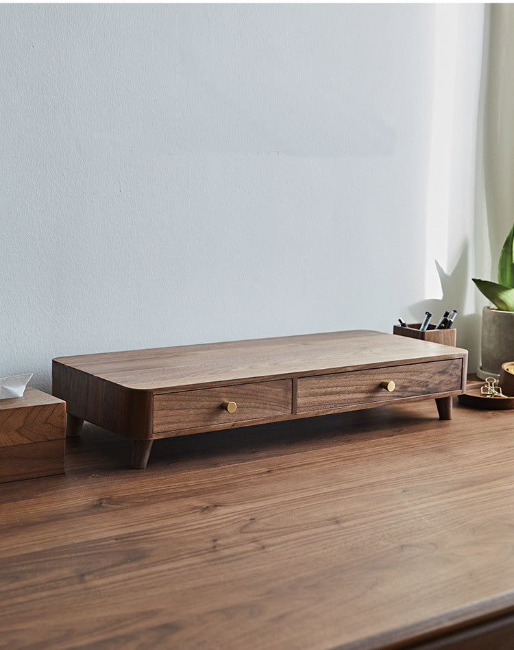 Solid wood black walnut desktop computer stand, desktop storage cabinet with drawers