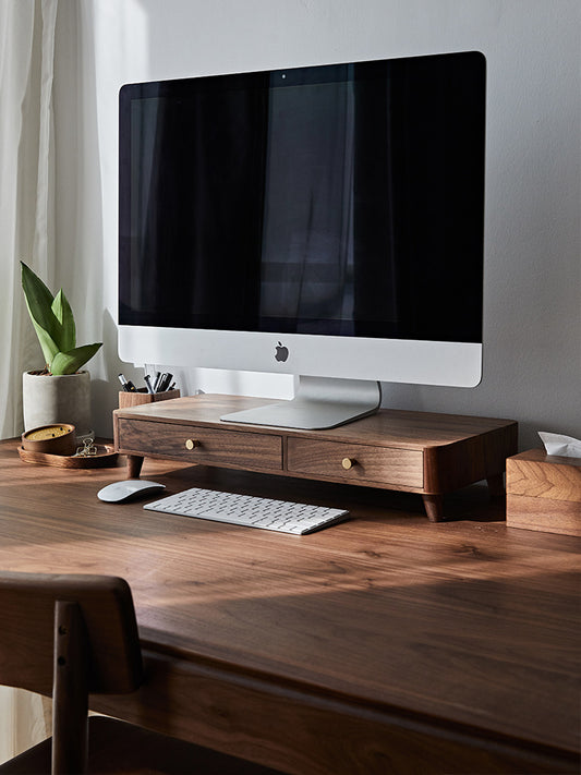 Solid wood black walnut desktop computer stand, desktop storage cabinet with drawers