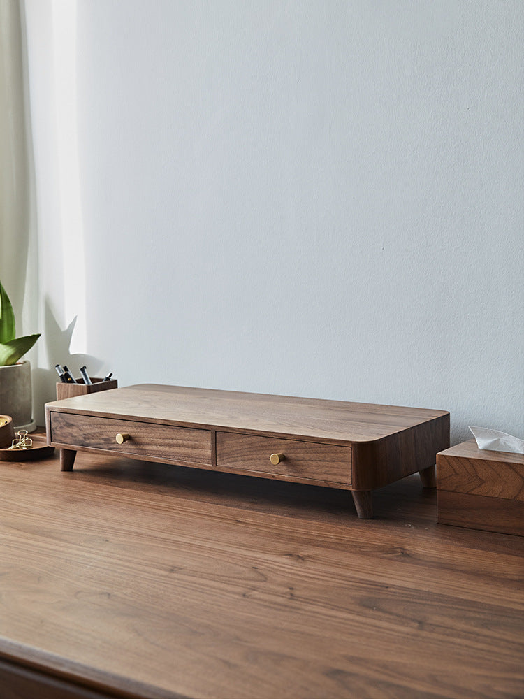 Solid wood black walnut desktop computer stand, desktop storage cabinet with drawers