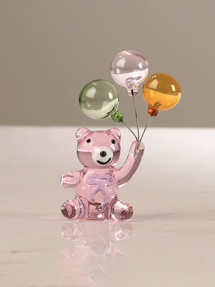 Playful Glass Bear with Balloon Figurine: Charming and Playful Decor