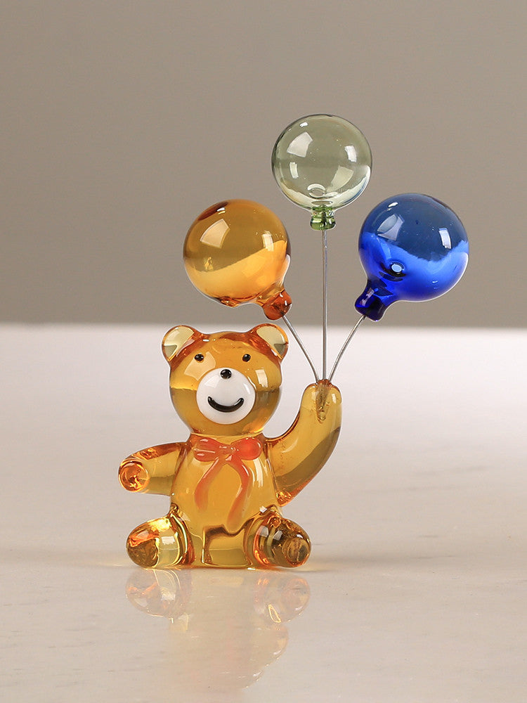 Playful Glass Bear with Balloon Figurine: Charming and Playful Decor