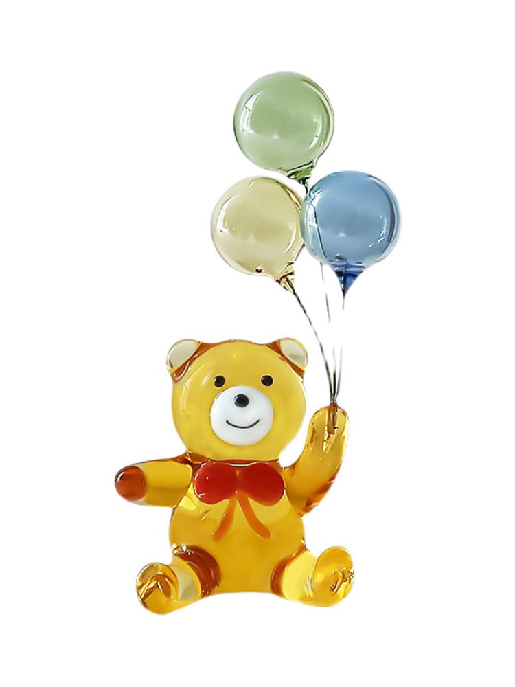 Playful Glass Bear with Balloon Figurine: Charming and Playful Decor