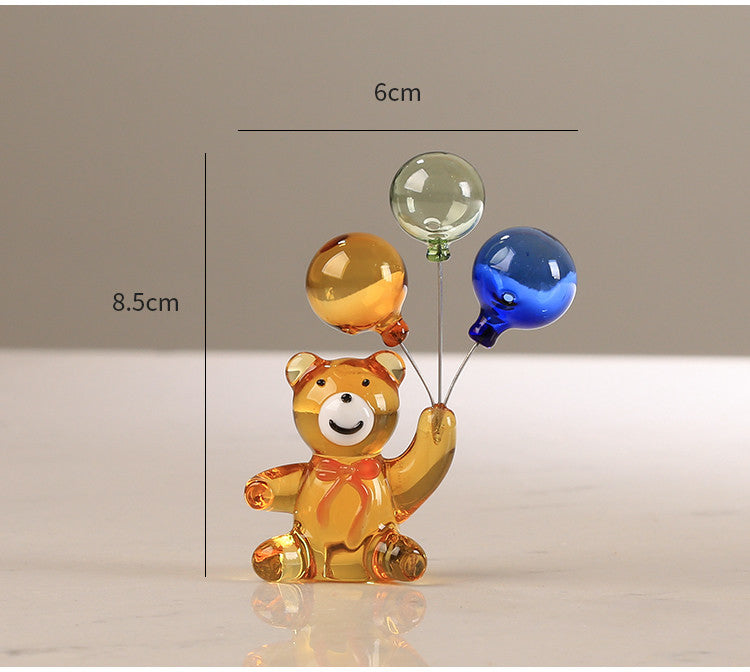 Playful Glass Bear with Balloon Figurine: Charming and Playful Decor