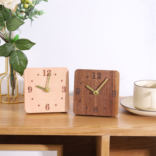 Square Wooden Small Desk Clock With Large Numbers - Office Desktop Decoration