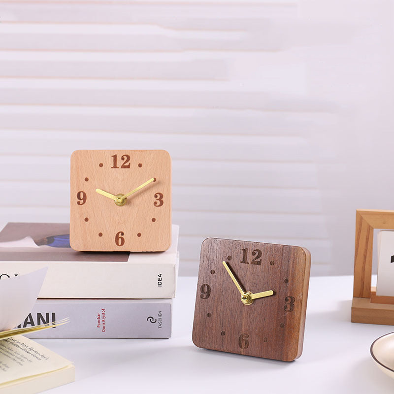 Square Wooden Small Desk Clock With Large Numbers - Office Desktop Decoration