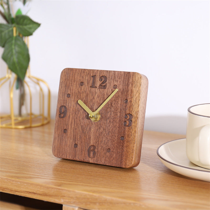 Square Wooden Small Desk Clock With Large Numbers - Office Desktop Decoration