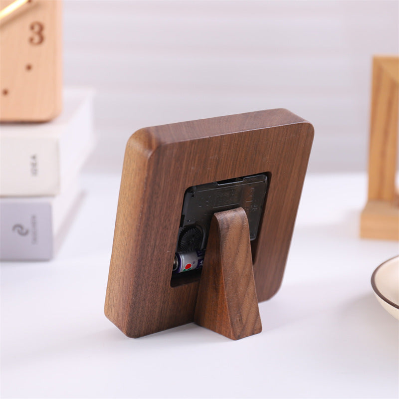 Square Wooden Small Desk Clock With Large Numbers - Office Desktop Decoration