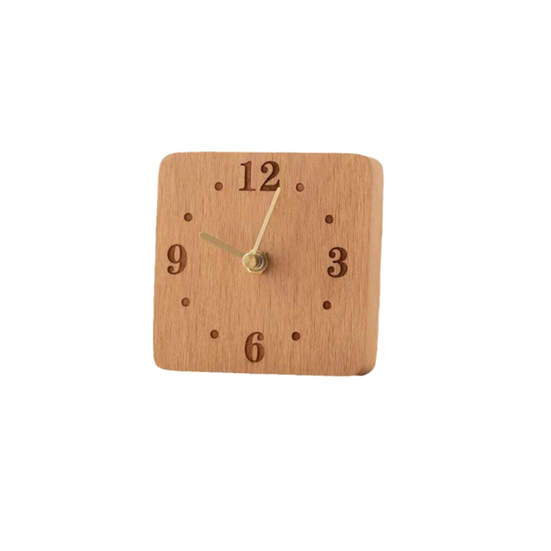 Square Wooden Small Desk Clock With Large Numbers - Office Desktop Decoration