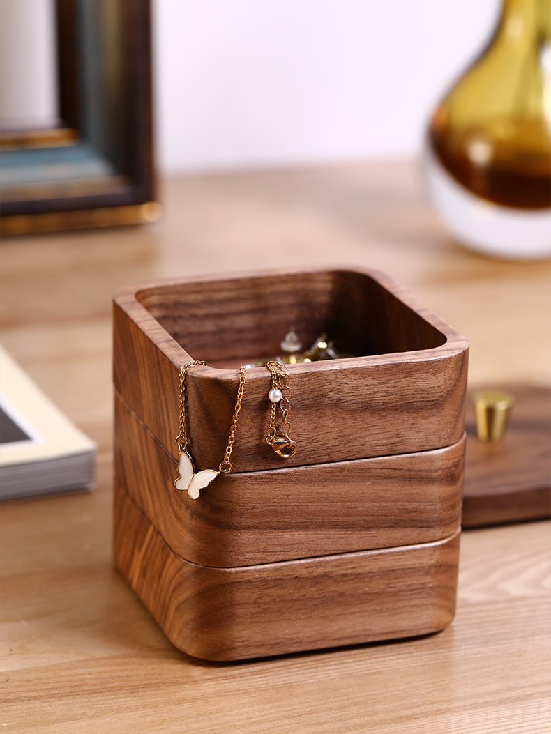 Stacked Black Walnut Jewelry Box, Toothpick Box, Small Wooden Storage Box