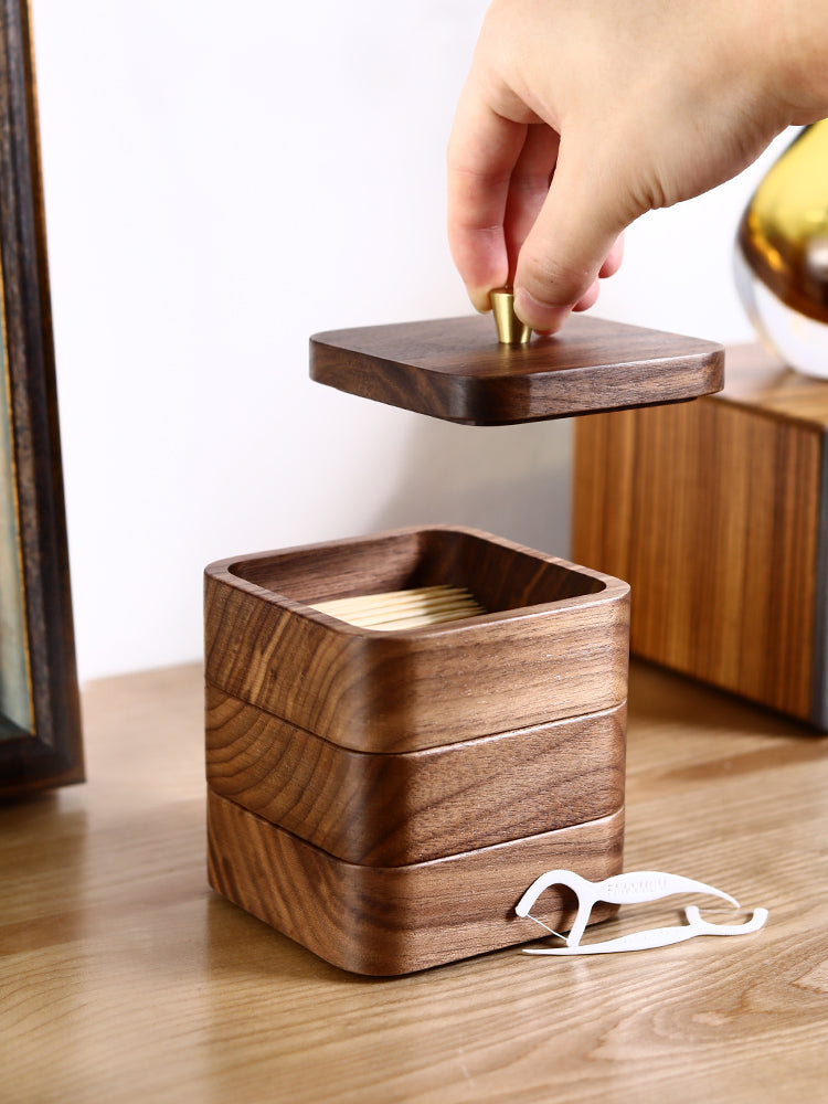 Stacked Black Walnut Jewelry Box, Toothpick Box, Small Wooden Storage Box