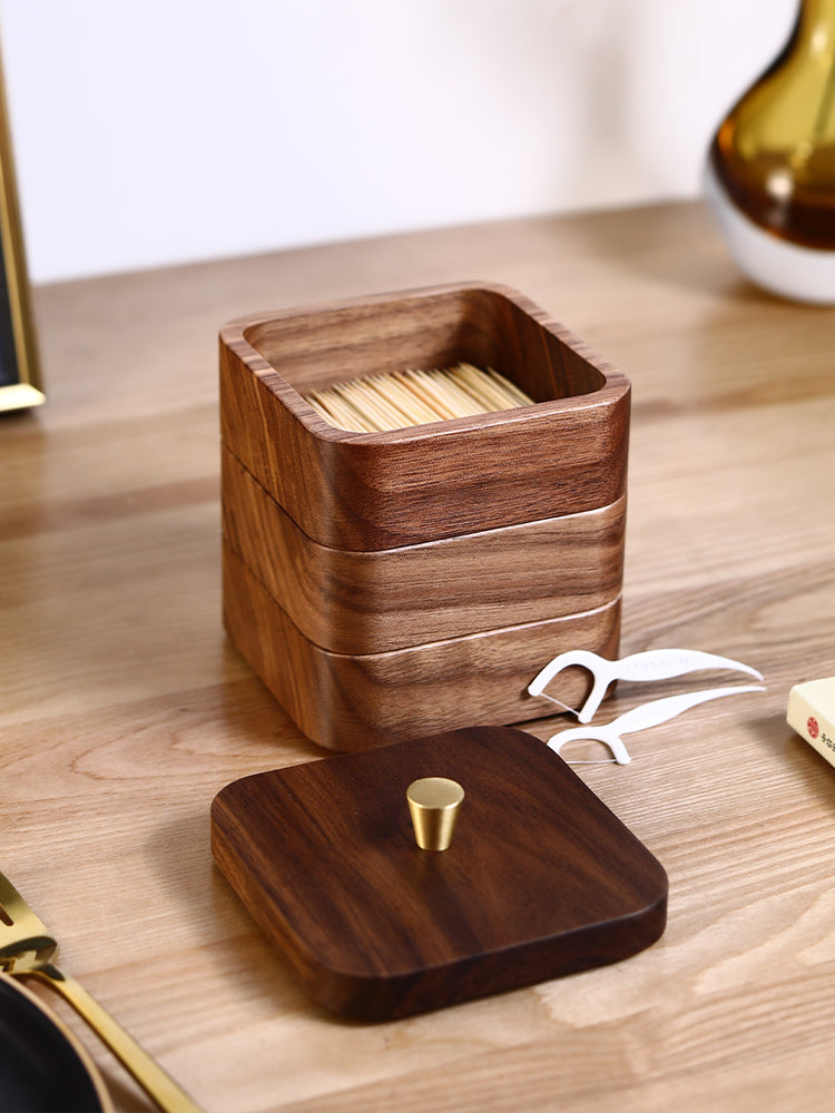 Stacked Black Walnut Jewelry Box, Toothpick Box, Small Wooden Storage Box