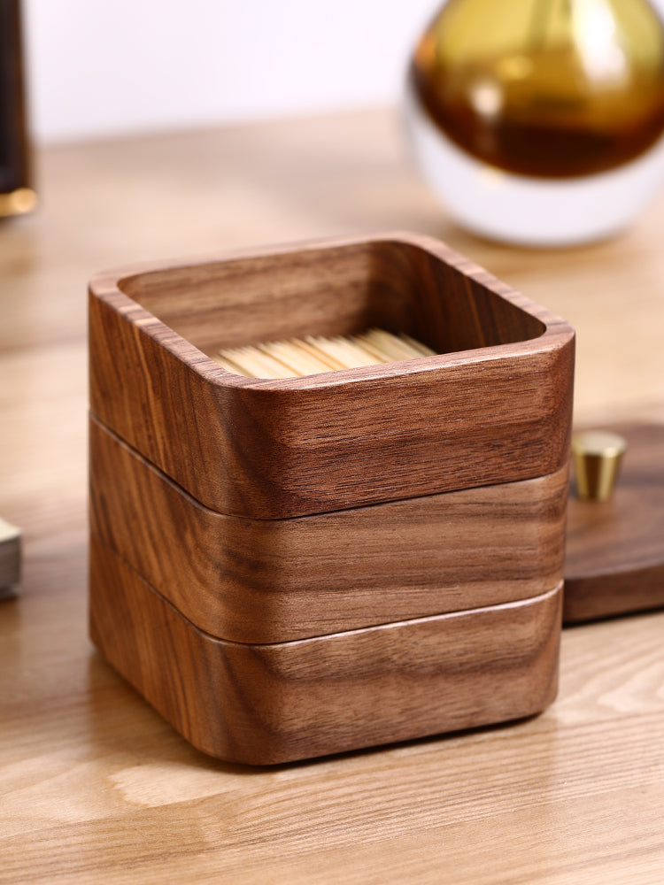 Stacked Black Walnut Jewelry Box, Toothpick Box, Small Wooden Storage Box