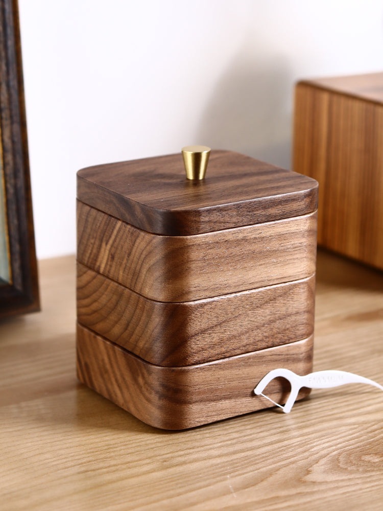 Stacked Black Walnut Jewelry Box, Toothpick Box, Small Wooden Storage Box