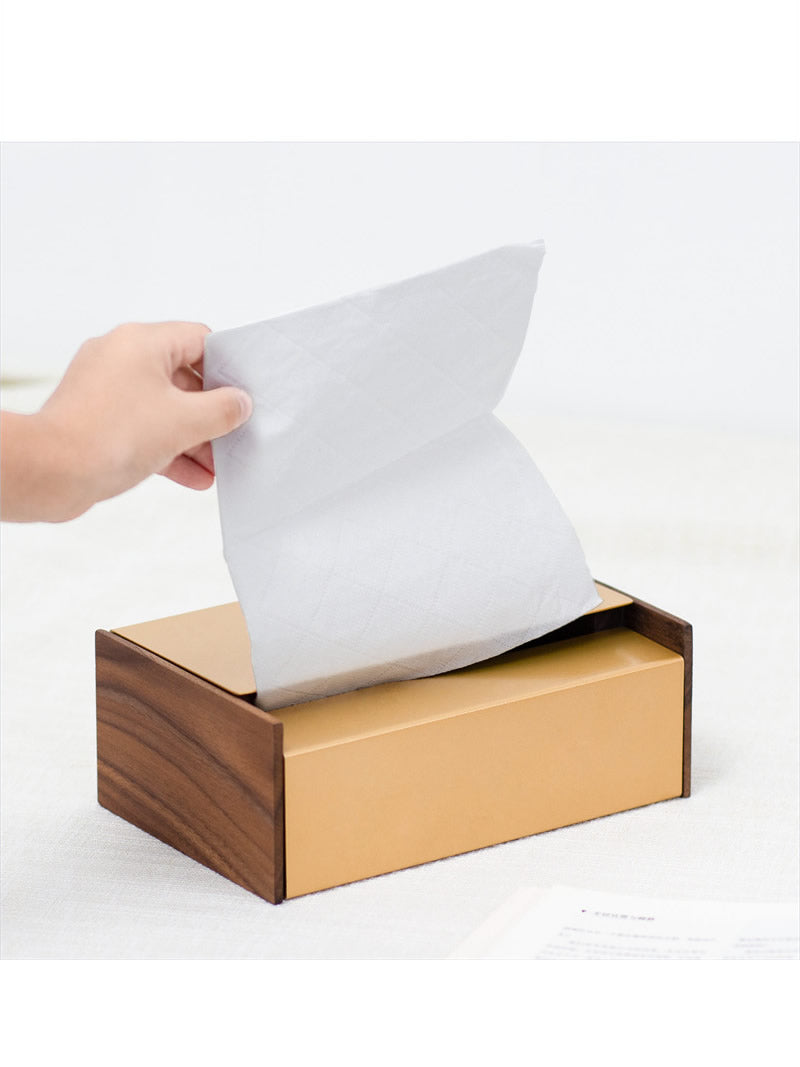 Stainless Steel Wood Tissue Box - Simple Modern Art