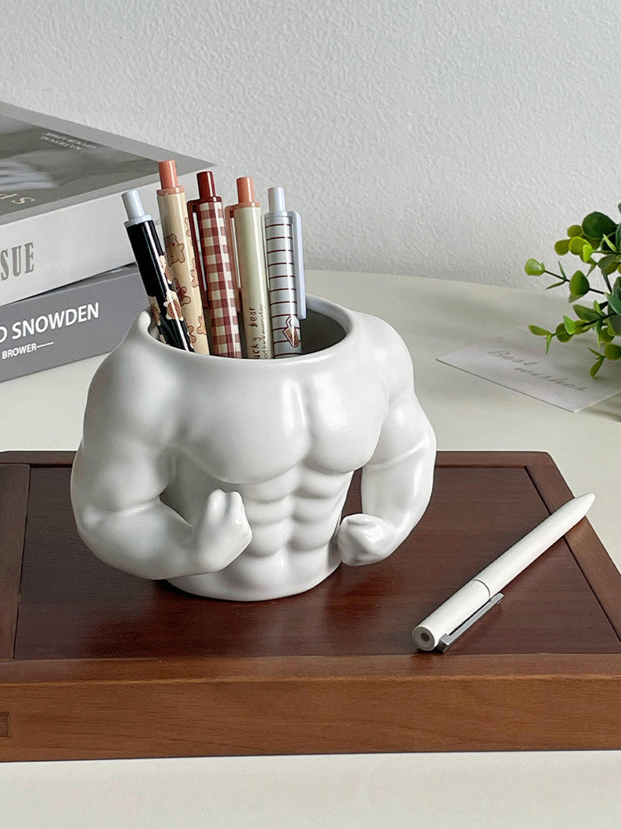 Strong Man Ceramic Pen Holder, Human Body Art Decoration