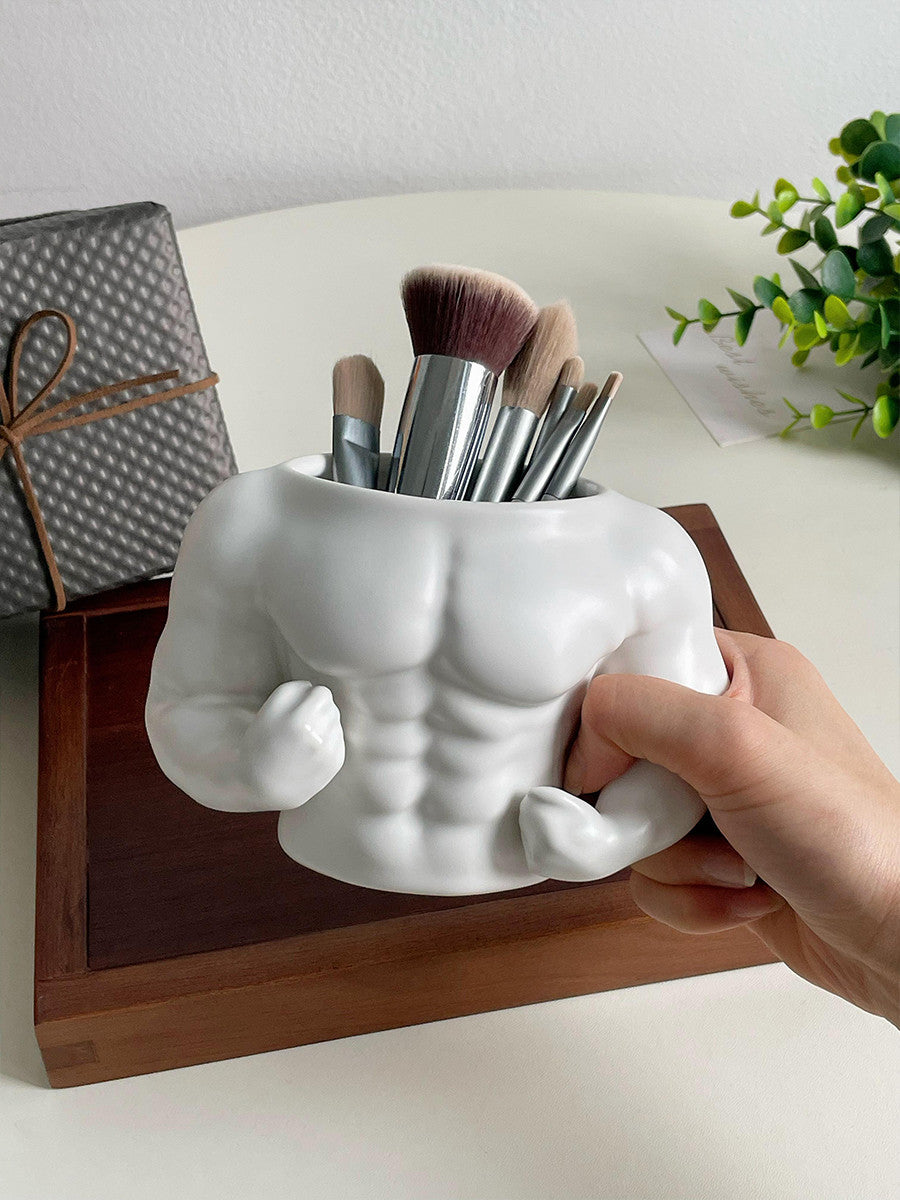 Strong Man Ceramic Pen Holder, Human Body Art Decoration