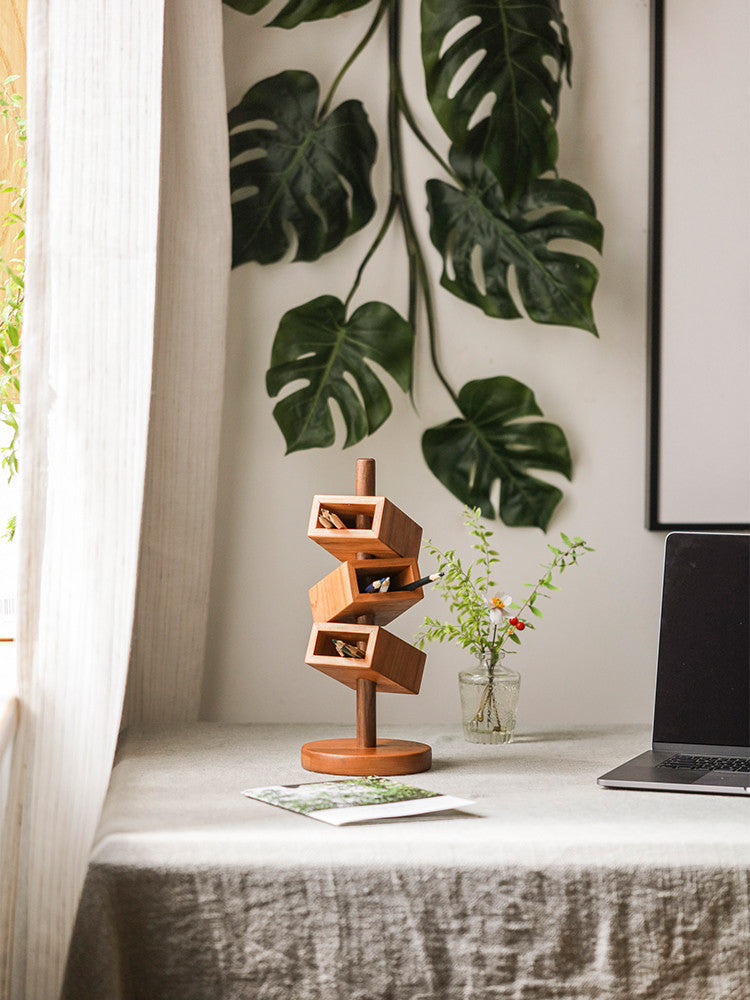 Three-Tier Wooden Pen Stand: Versatile and Stylish Desk Organizer