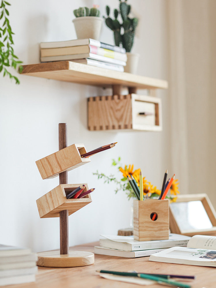 Three-Tier Wooden Pen Stand: Versatile and Stylish Desk Organizer