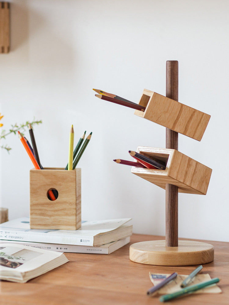 Three-Tier Wooden Pen Stand: Versatile and Stylish Desk Organizer