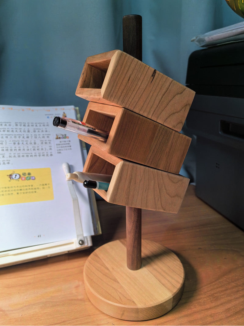 Three-Tier Wooden Pen Stand: Versatile and Stylish Desk Organizer