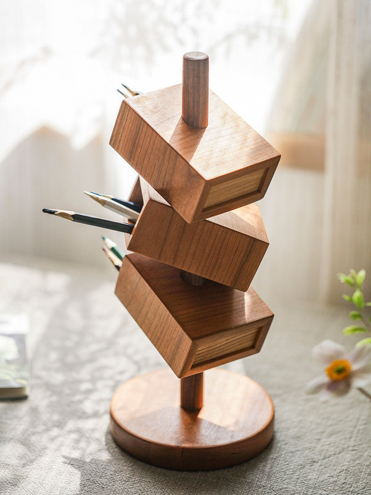 Three-Tier Wooden Pen Stand: Versatile and Stylish Desk Organizer