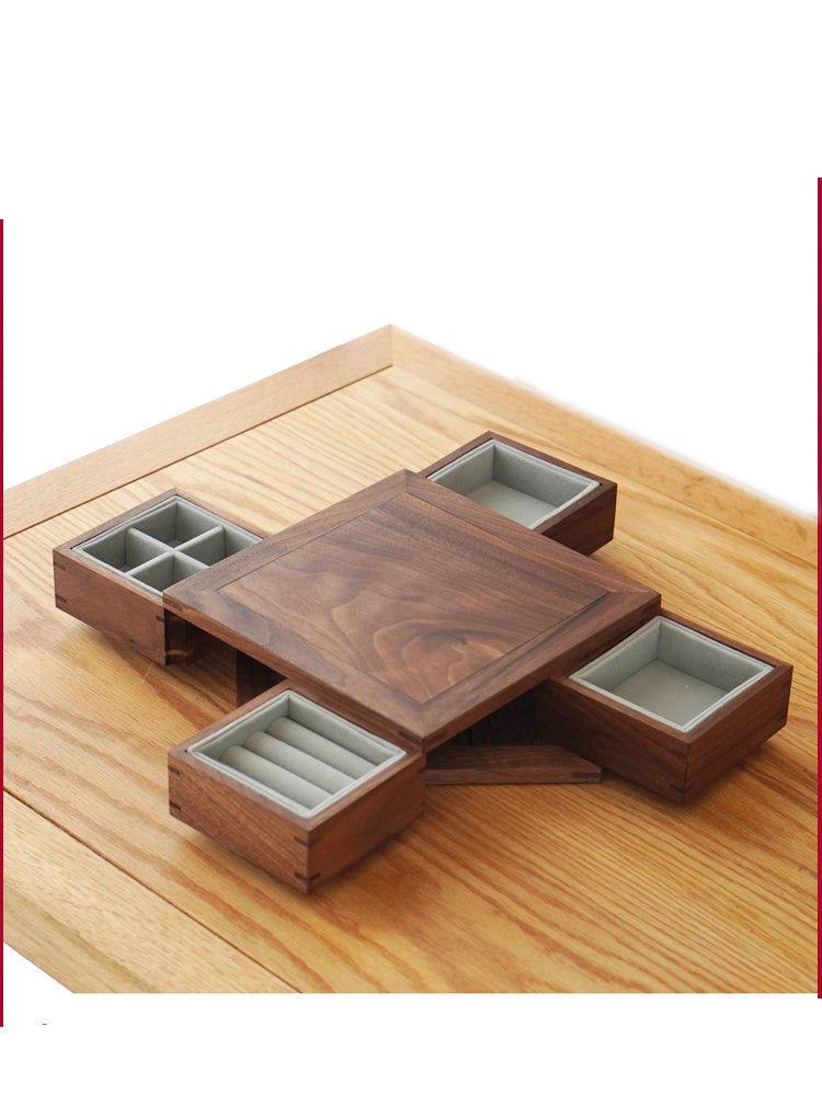 Unique rotating wooden hidden mechanism storage box, jewelry box,black walnut design