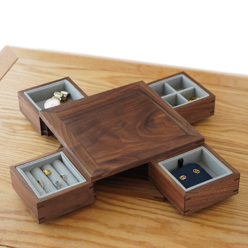 Unique rotating wooden hidden mechanism storage box, jewelry box,black walnut design