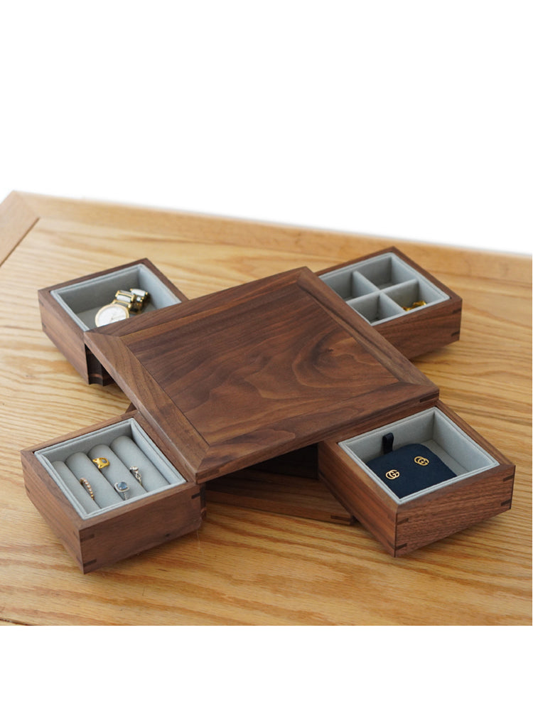 Unique rotating wooden hidden mechanism storage box, jewelry box,black walnut design