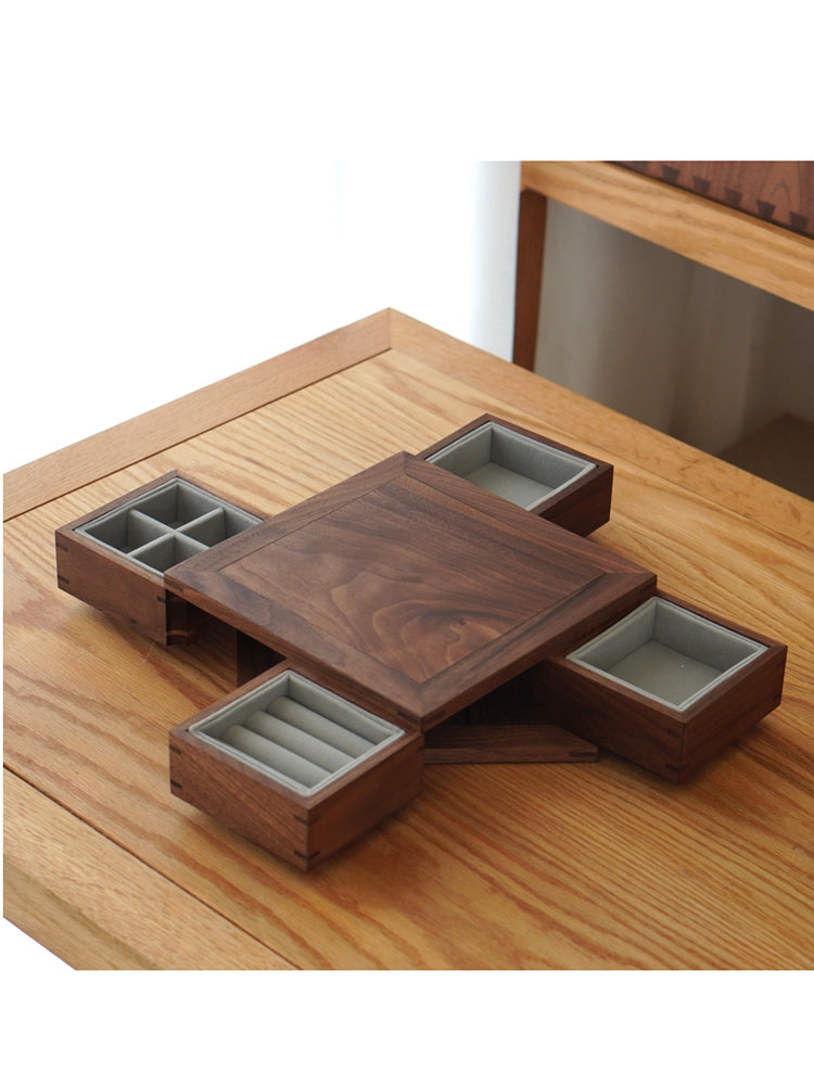 Unique rotating wooden hidden mechanism storage box, jewelry box,black walnut design