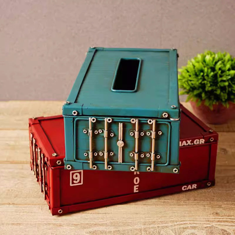 Vintage Industrial Container Tissue Box: Retro Iron Design