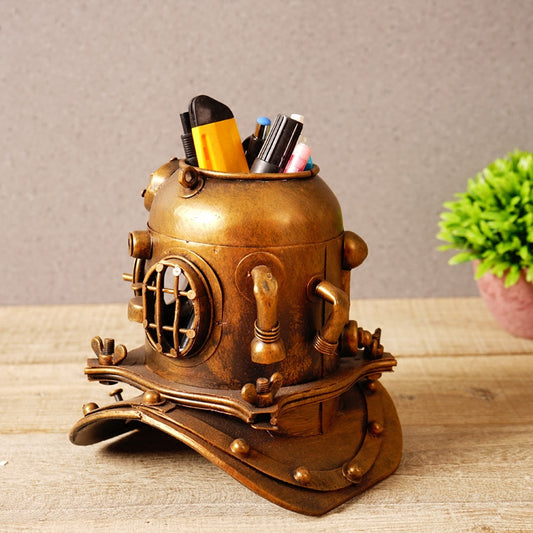 Vintage Industrial Metal Diver Helmet Pen Holder - Unique Desk Organizer for Office or Shop Ornaments