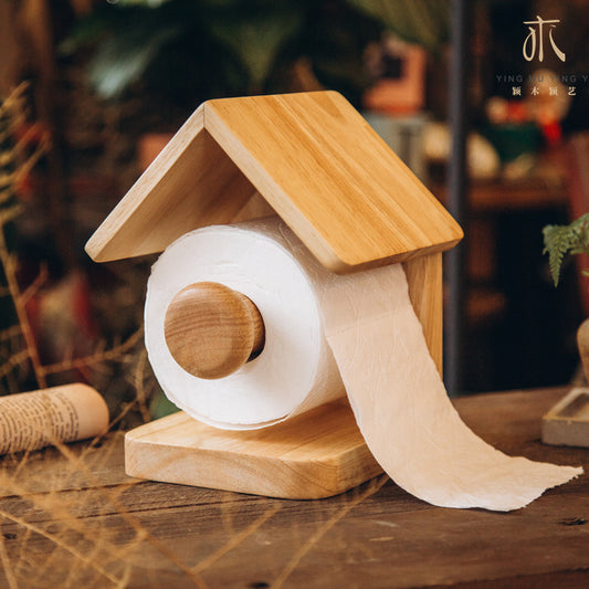 Wooden Rustic House Toilet Paper Holder,Bathroom Storage