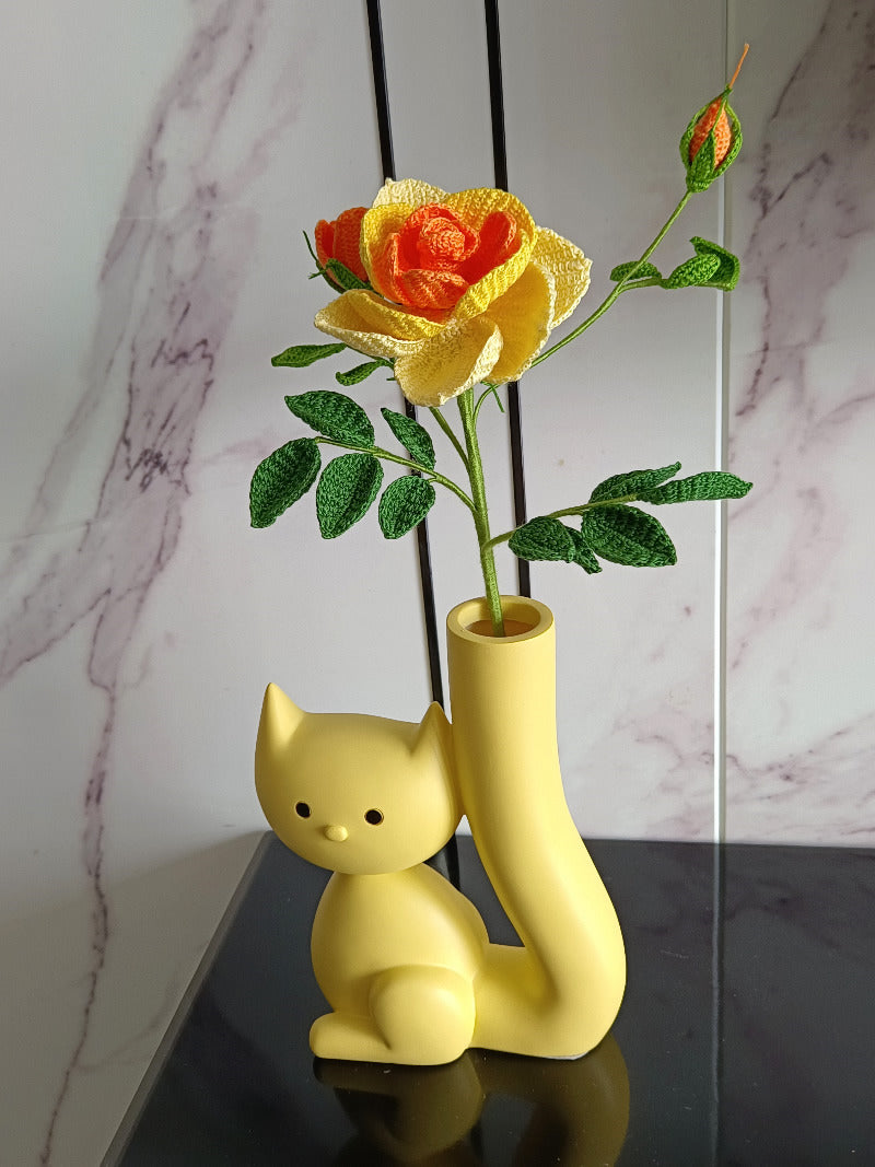 Whimsical Ceramic Cat Tail Vase - Artistic Home Decoration