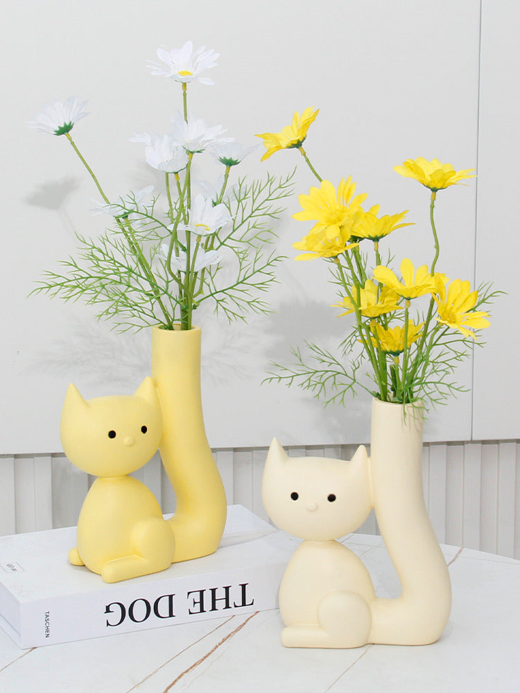 Whimsical Ceramic Cat Tail Vase - Artistic Home Decoration