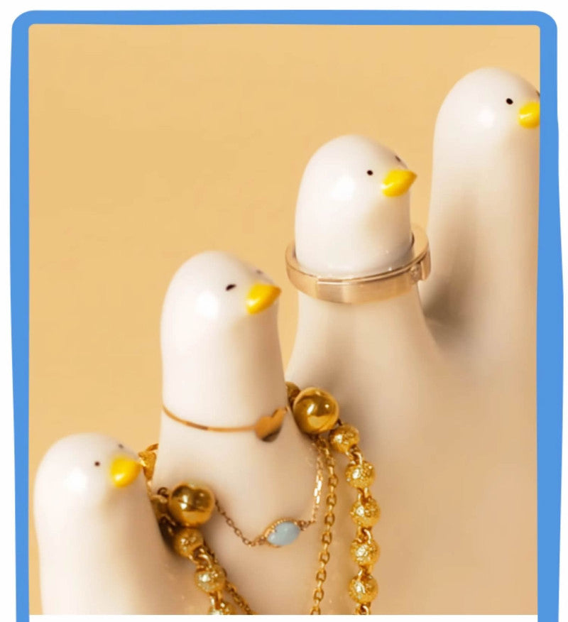 Whimsical Ceramic Hand Jewelry Holder: Duck Finger Design 2pc