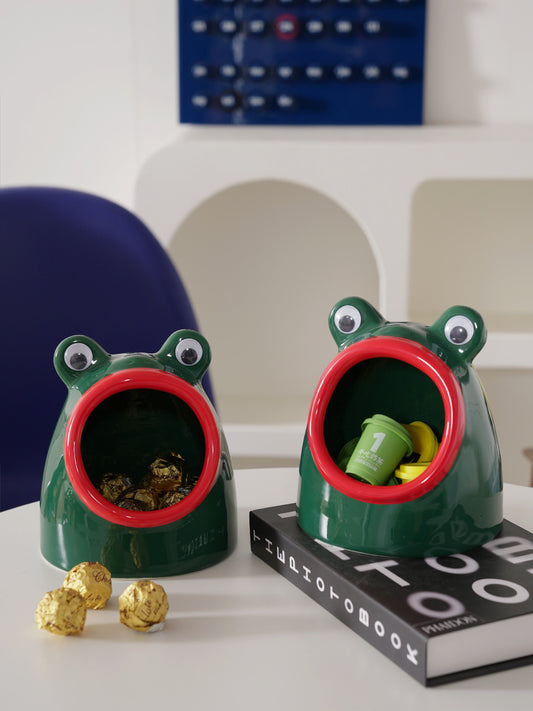 Whimsical Green Frog Ceramic Tray - Big Mouth Desktop Organizer