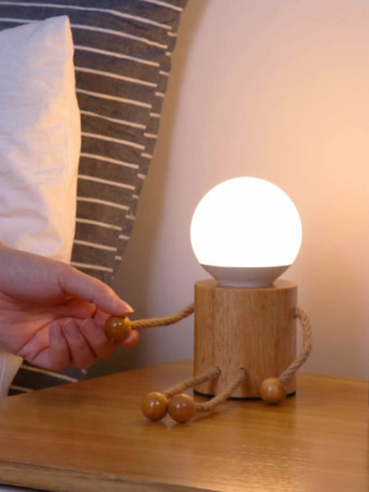 Whimsical Wooden Man Lamp: Rechargeable Night Light