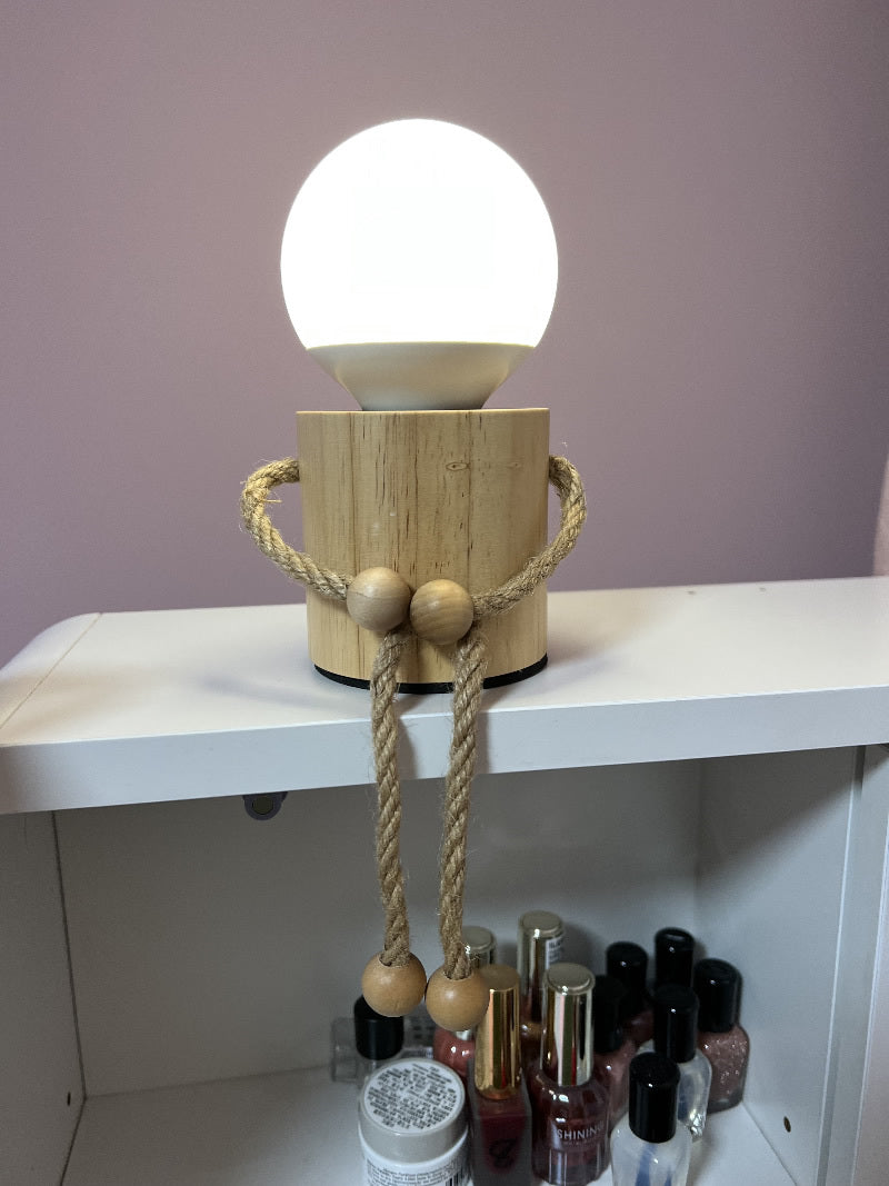 Whimsical Wooden Man Lamp: Rechargeable Night Light