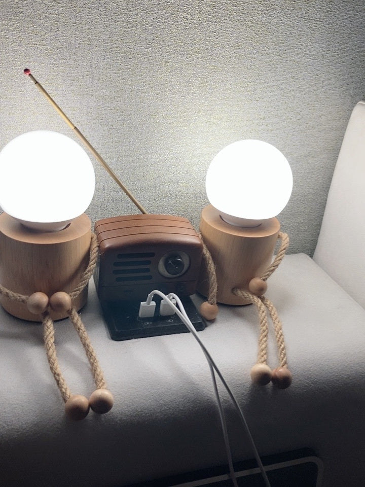 Whimsical Wooden Man Lamp: Rechargeable Night Light