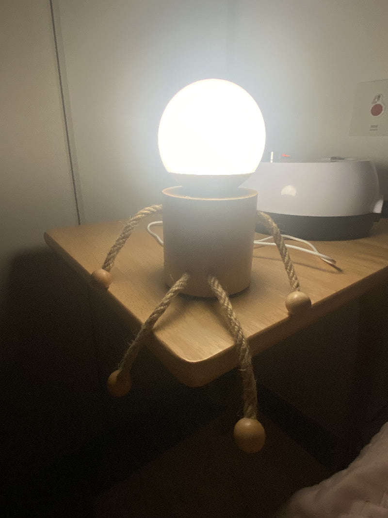 Whimsical Wooden Man Lamp: Rechargeable Night Light