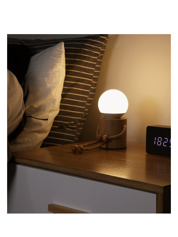 Whimsical Wooden Man Lamp: Rechargeable Night Light