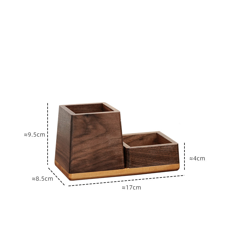 Wood Office Desk Pen Holder, Paper Clips, Business Cards Storage,Black Walnut