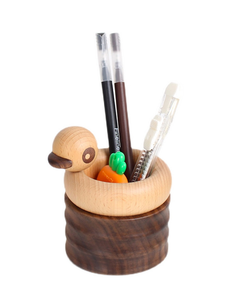 Wooden Abstract Duck Round Pen Holder, Office Organization, Personalized Gift