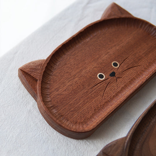 Wooden Big-Faced Cat Storage Tray, Jewelry, Glasses Organization