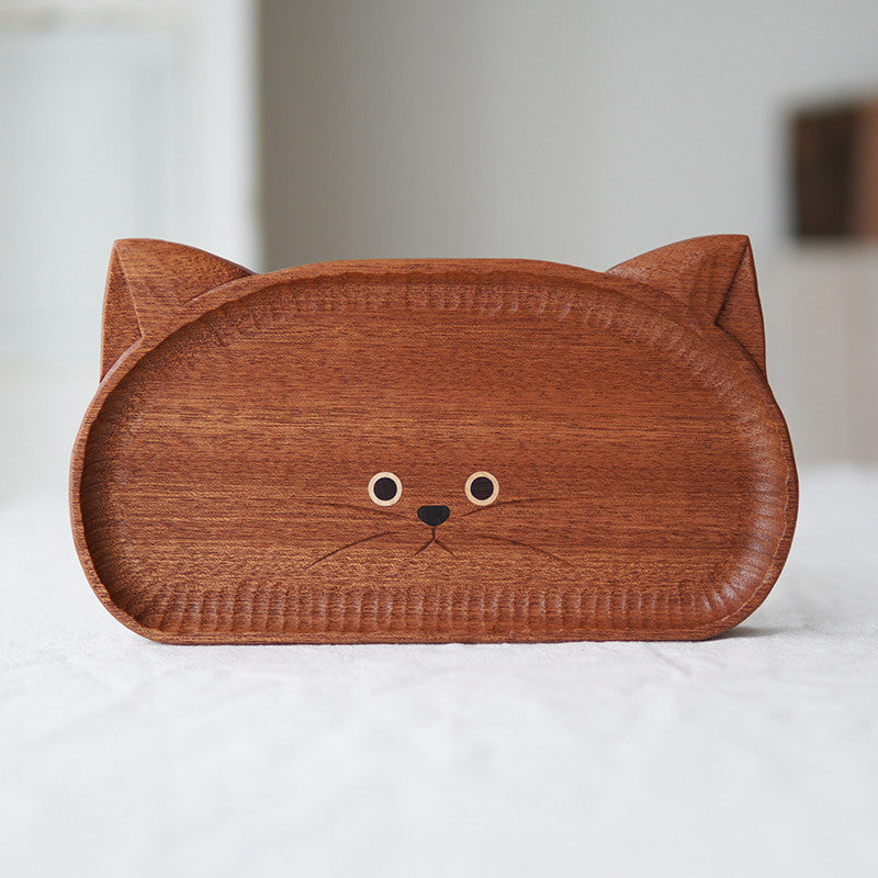 Wooden Big-Faced Cat Storage Tray, Jewelry, Glasses Organization