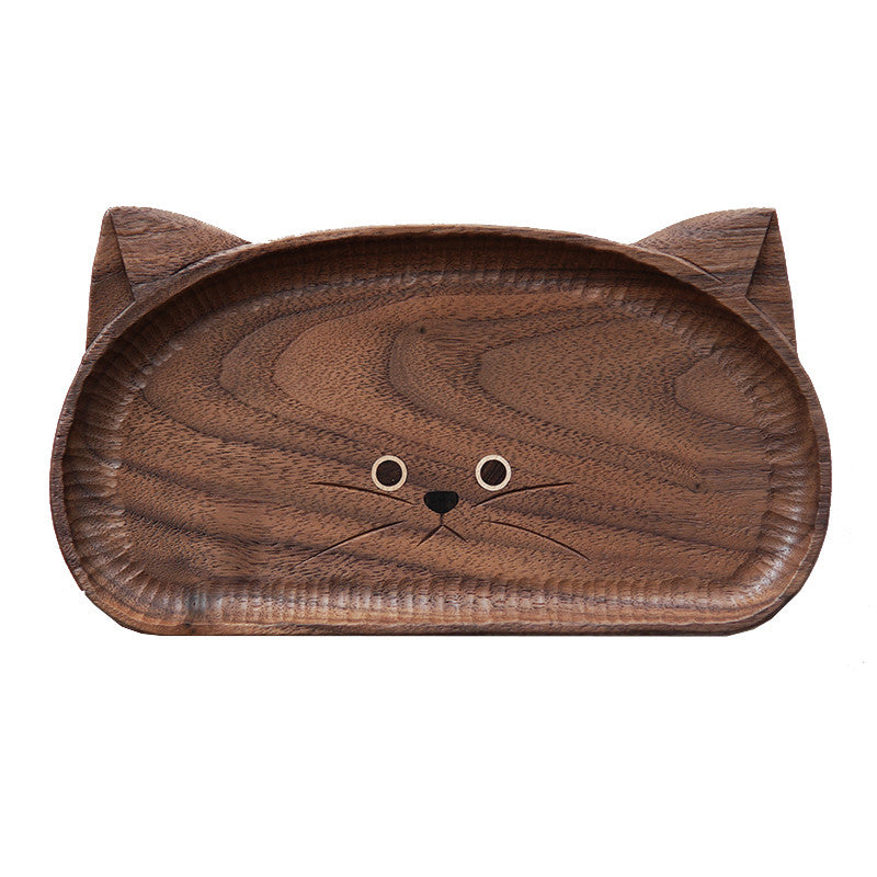 Wooden Big-Faced Cat Storage Tray, Jewelry, Glasses Organization